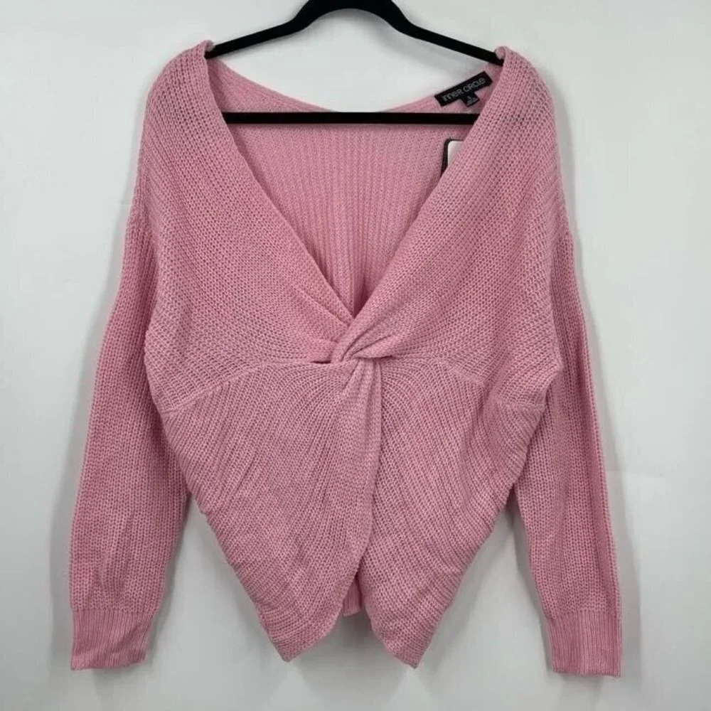 Inner Circle Women's Nordstrom Front Twist V Neck Long Sleeve Sweater‎ SZ XL NWT
